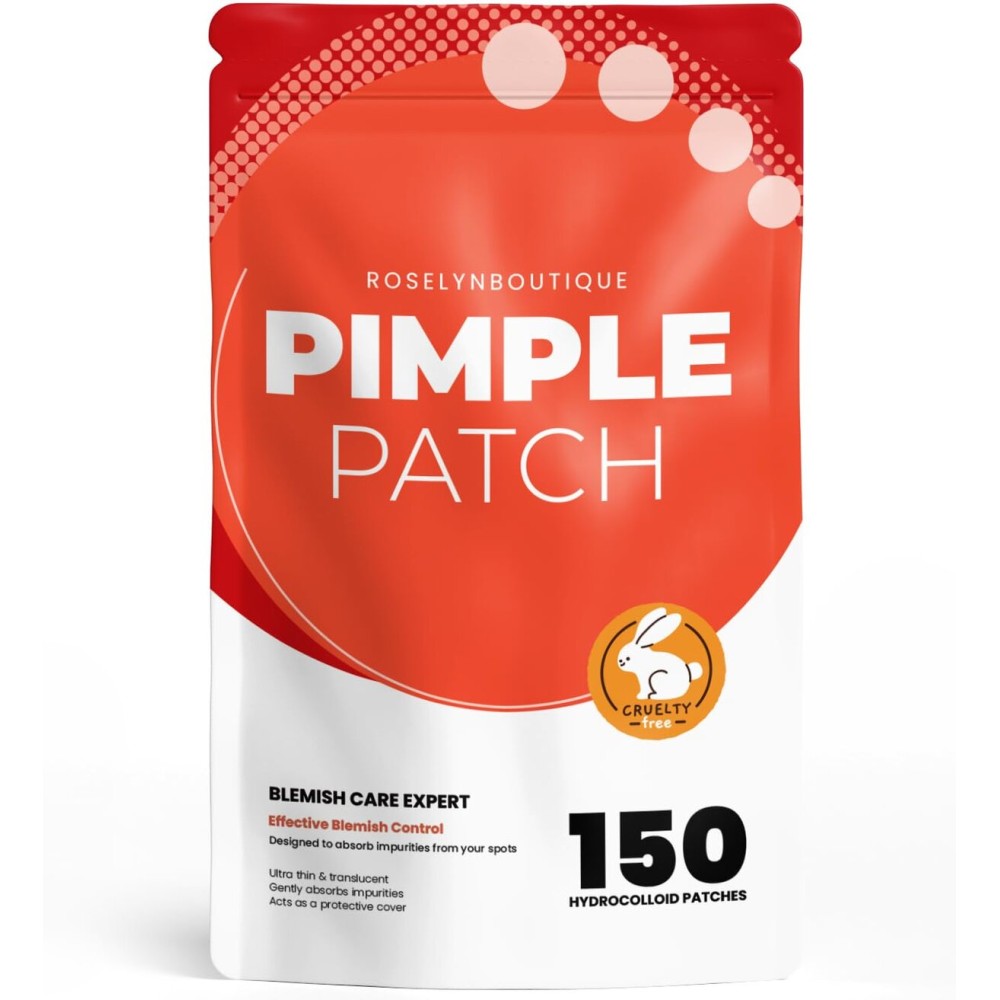 ROSELYNBOUTIQUE Pimple Patches for Face - Hydrocolloid Acne Patches with Tea Tree Oil, Zits Blemishes Pore Strips - Vegan Facial Skin Care Products Cruelty-Free (150 Counts - 4 Sizes)