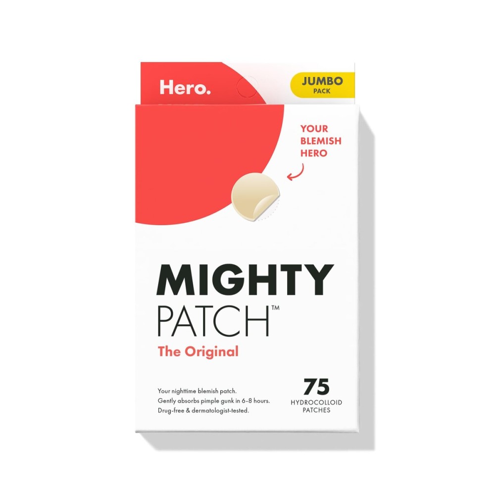 Mighty Patch Original Patch from Hero Cosmetics - 1 Hydrocolloid Acne Pimple Patches for Face, Shrinking Zits & Whiteheads in 1 Use, Nighttime Spot Pimple Stickers for Face, 75 Count
