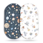 Stretchy Ultra Soft Fitted Bassinet Sheet Set 2 Pack, Universal Fit for Bassinets Baby Cradle Moses Basket Oval Rectangle Mattress Safe and Snug, Space Stylish Print