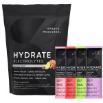 Sports Research Hydrate Electrolytes Powder Packets - Sugar-Free & Naturally Flavored with Vitamins, Minerals, and Coconut Water - Supports Hydration - 32 Packets - Variety Pack