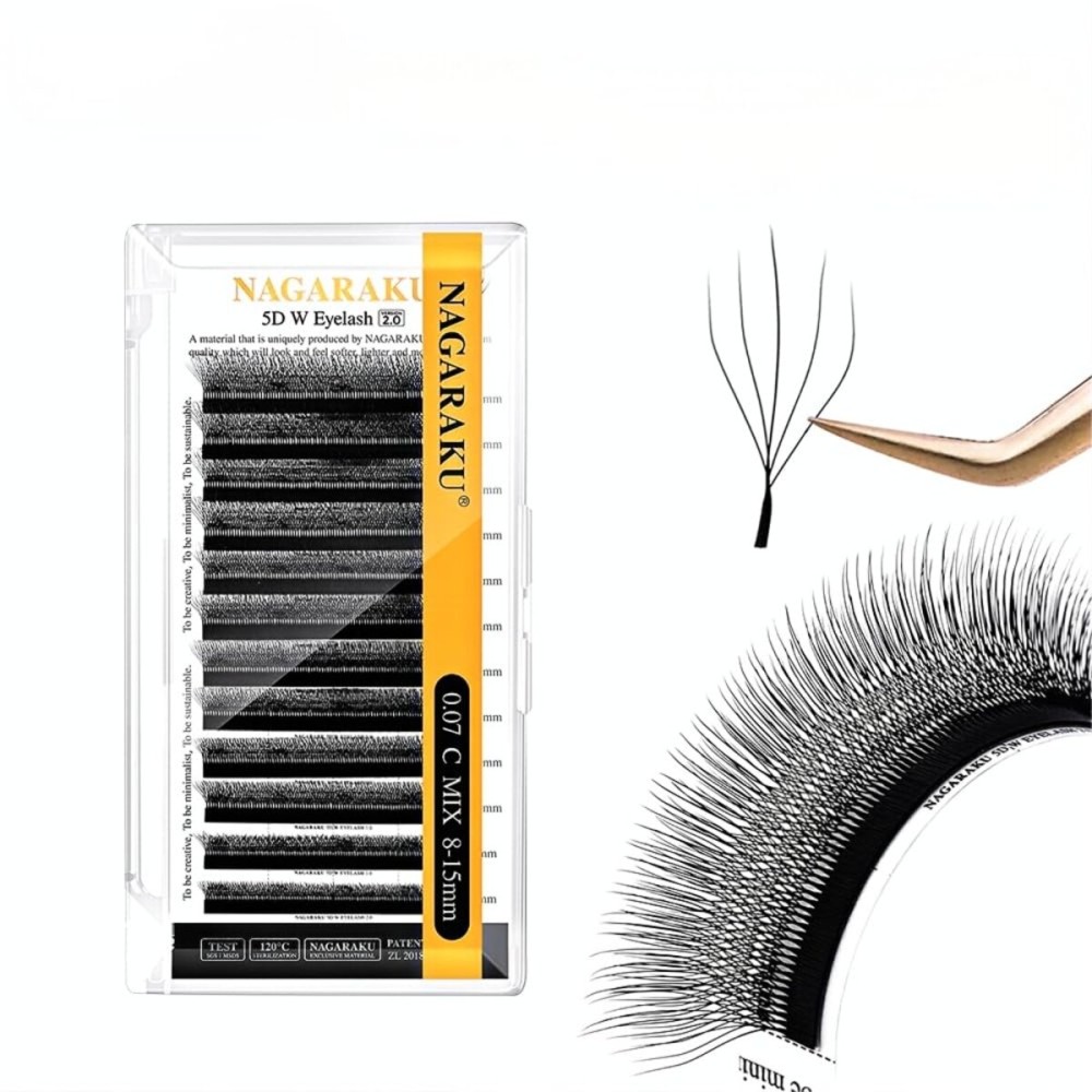 NAGARAKU 5D W Shape Eyelash Extension VERSION 2.0 lash Supplies Natural Soft Volume 0.07mm C curl 9mm Premade Fans PBT Matte Black Cluster W Lash Easy Fanning False Lashes yy Lashes