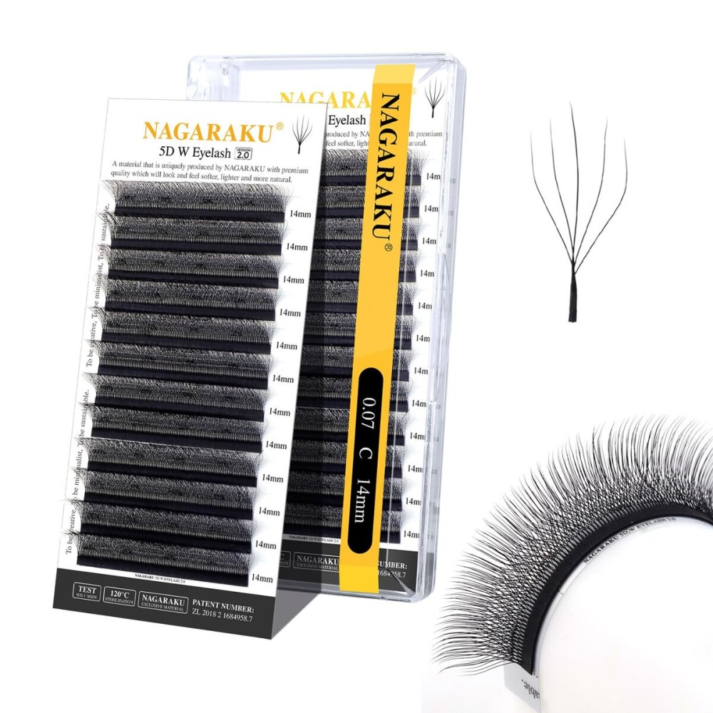 NAGARAKU 5D W Shape Eyelash Extension VERSION 2.0 lash Supplies Natural Soft Volume 0.07mm C curl 14mm Premade Fans PBT Matte Black Cluster W Lash Easy Fanning False Lashes yy Lashes