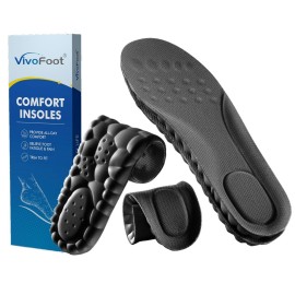 VivoFoot 2 Pair Foam Insoles, 4D Cloud Soles, Anti-Fatigue Pain Relief Work Sports Running Comfort Shoe Inserts, Trim to Fit Replacement Pads for Men Women(Men 7-11,Black)