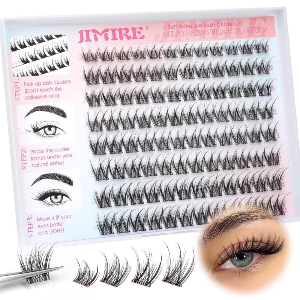 Self Adhesive Eyelashes Wispy Lash Clusters D-Curly Pre Glued Eyelashes Clusters 8-14MM Natural Press on Cluster Lashes Easy to Apply Self Adhesive Lash Clusters No Glue Needed by JIMIRE