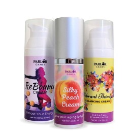 Happy Hormone Bundle: Silky Peach Estriol Cream, Vibrant Third Progesterone Cream & ReBounce DHEA Cream for Complete Menopause Relief