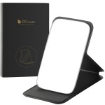 DUcare Mini Folding Mirror Portable Travel PU Portable Adjustable Rectangular Ultrathin Vanity Mirror with Stand, for Travel, Camping,Home