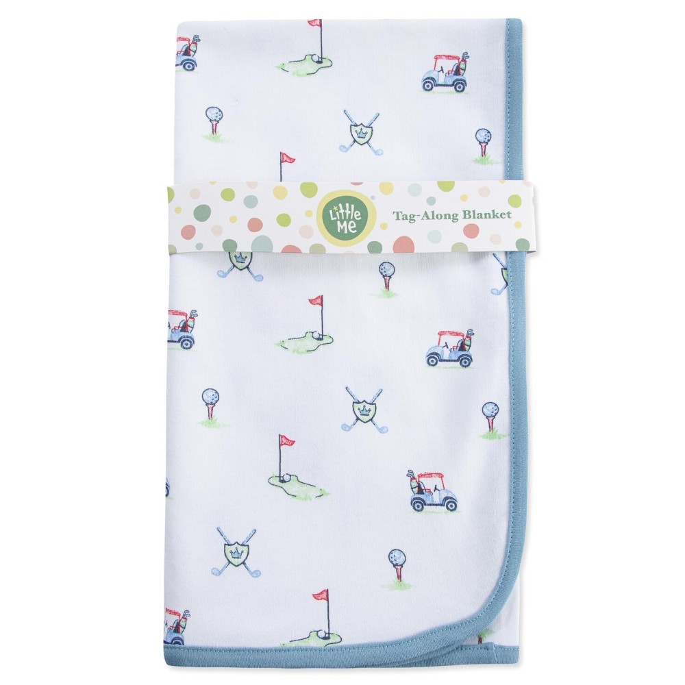 Little Me Blankets for Baby Boys\' Swaddling Receiving Blanket, Blue Golf Club, 30 x 27 Inches
