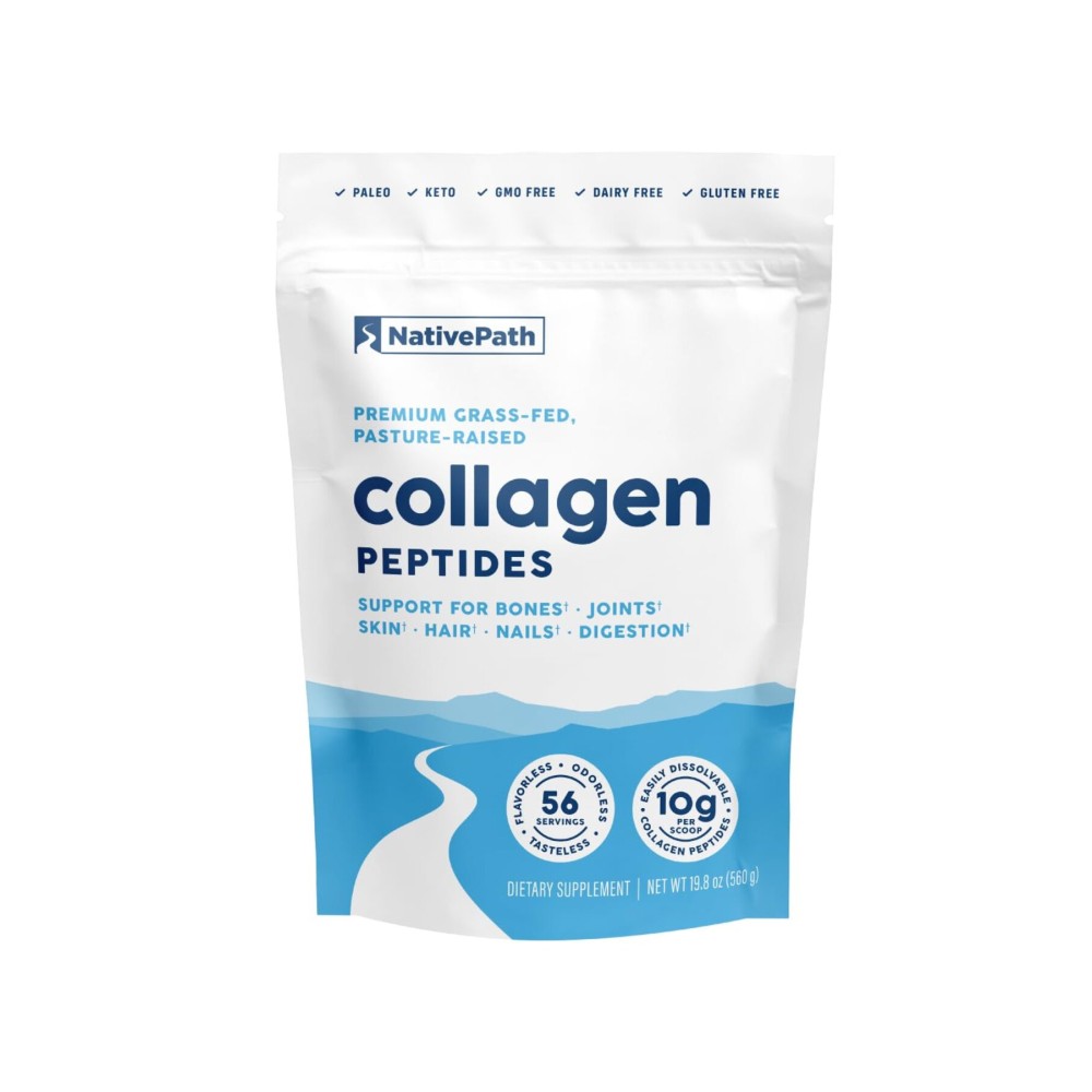 NativePath Collagen Peptides Protein - Hydrolyzed Type 1 & 3 Collagen Powder for Skin, Hair, Nails - 19.8 oz (56 Servings)