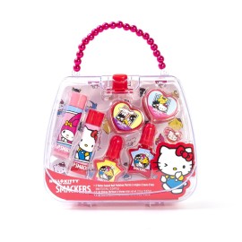 Lip Smacker Hello Kitty Nail Polish & Flavored Lip Balm Makeup Tote - Moisturizing Balms, Colorful Nail Polishes, Sanrio Accessory Ring, Stylish Tote Bag, Perfect Glam Gift for Hello Kitty Lovers
