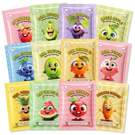 Kaely 12 Pack Fruit Face Masks for Kids, Kids Face Mask Spa Day Kit Supplies, Spa Party Favors for Teens Girls Women, Sheet Facial Mask Skincare Gifts Set, Moisturize Soothe for All Skin Types, 01