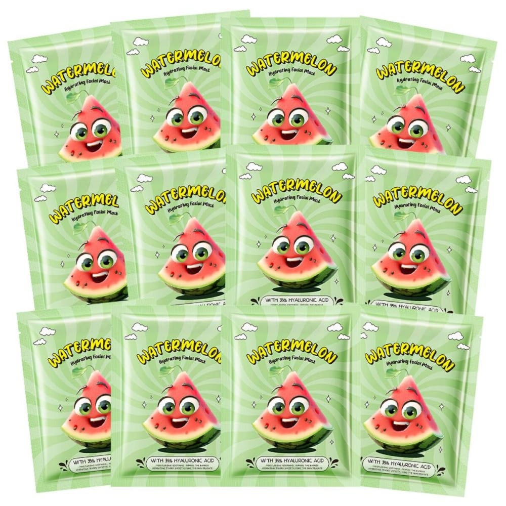 Kaely 12 Pack Watermelon Face Masks for Kids, Kids Face Mask Spa Day Kit Supplies, Spa Party Favors for Teens Girls Women, Sheet Facial Mask Skincare Gifts Set, Moisturize for All Skin Types, 07