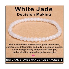 AD Beads Handmade Gemstone Stretch Elastic Bracelet Crystal Healing Reiki Nature\'s Beauty and Spiritual Essence Unisex (4mm, White Jade (Decision Making))