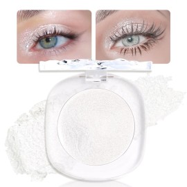 FeiCuiYun Pearl White Cream Glitter Shimmer Metallic Eyeshadow Palette Makeup, Natural Single Mini Instant Holographic Eyeshadow For Women, Sombras Crema Para Ojos, Talc, Paraben & Cruelty Free