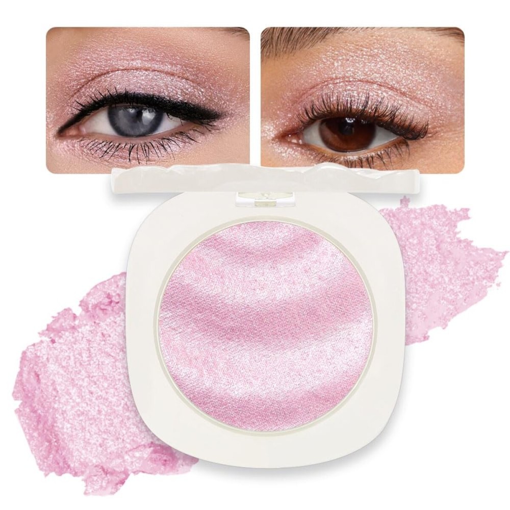 FeiCuiYun Pink Cream Glitter Shimmer Metallic Eyeshadow Palette Makeup, Natural Single Mini Instant Holographic Eyeshadow For Women, Sombras Crema Para Ojos, Talc, Paraben & Cruelty Free