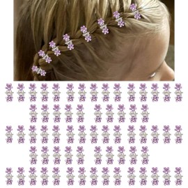 ANBALA 65PCS Mini Purple Flower Hair Clips with Rhinestone Mini Glitter Teeth Rhinestone Flower Hair Accessories No-Slip Grip Metal Jaw Clamps for Girls Women (Silver-Purple Crystal)