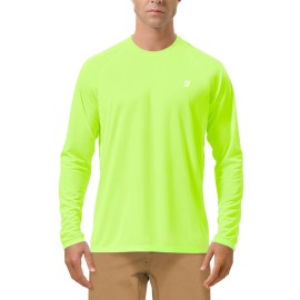 Roadbox Mens UPF 50+ Long Sleeve SPF Diving Rash Guard UV Sun Protection Shirts for Outdoor Fishing Hiking Swimming Running Neon Green