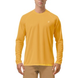 Roadbox Mens UPF 50+ Long Sleeve SPF Diving Rash Guard UV Sun Protection Shirts for Outdoor Fishing Hiking Swimming Running Golden Yellow