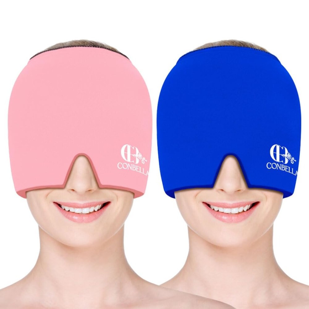2Pcs Migraine Relief Cap, Soothing Headache Ice Face Mask Products, Hot and Cold Therapy, Migraine Headache Relief Cap for Migraine, Sinus, Puffy Eyes, Tension, Stress and Hangover (Pink+Blue)