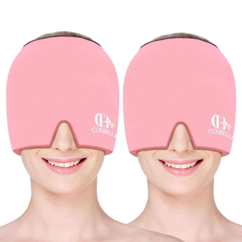 2Pcs Migraine Relief Cap, Soothing Headache Ice Face Mask Products, Hot and Cold Therapy, Migraine Headache Relief Cap for Migraine, Sinus, Puffy Eyes, Tension, Stress and Hangover (2Pink)