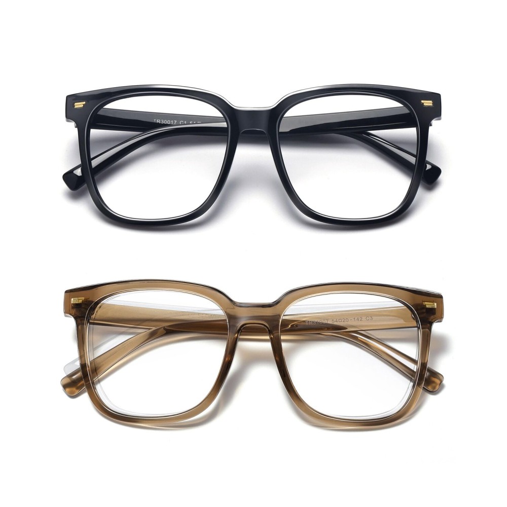 PANNER 2Pack Oversized Blue Light Blocking Glasses for Women Men Square Computer Eyeglasses Reduce Eyestrain(Black+Brown)