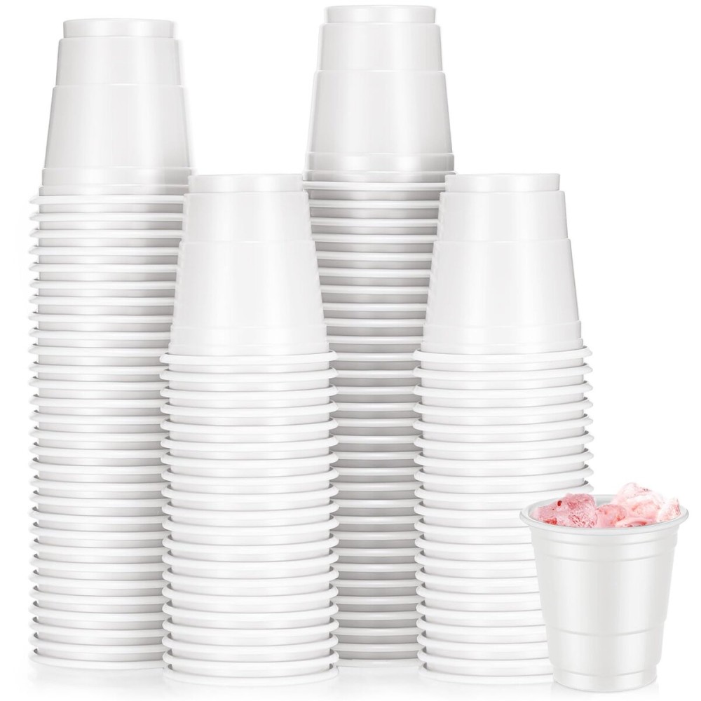 Roshtia 100 Pack 2 oz Christmas Plastic Shot Cups, Mini Disposable Shot Glasses 2 oz Party Cups for Wedding Christmas Winter Party, Beer Taste Serving, Snacks(White)