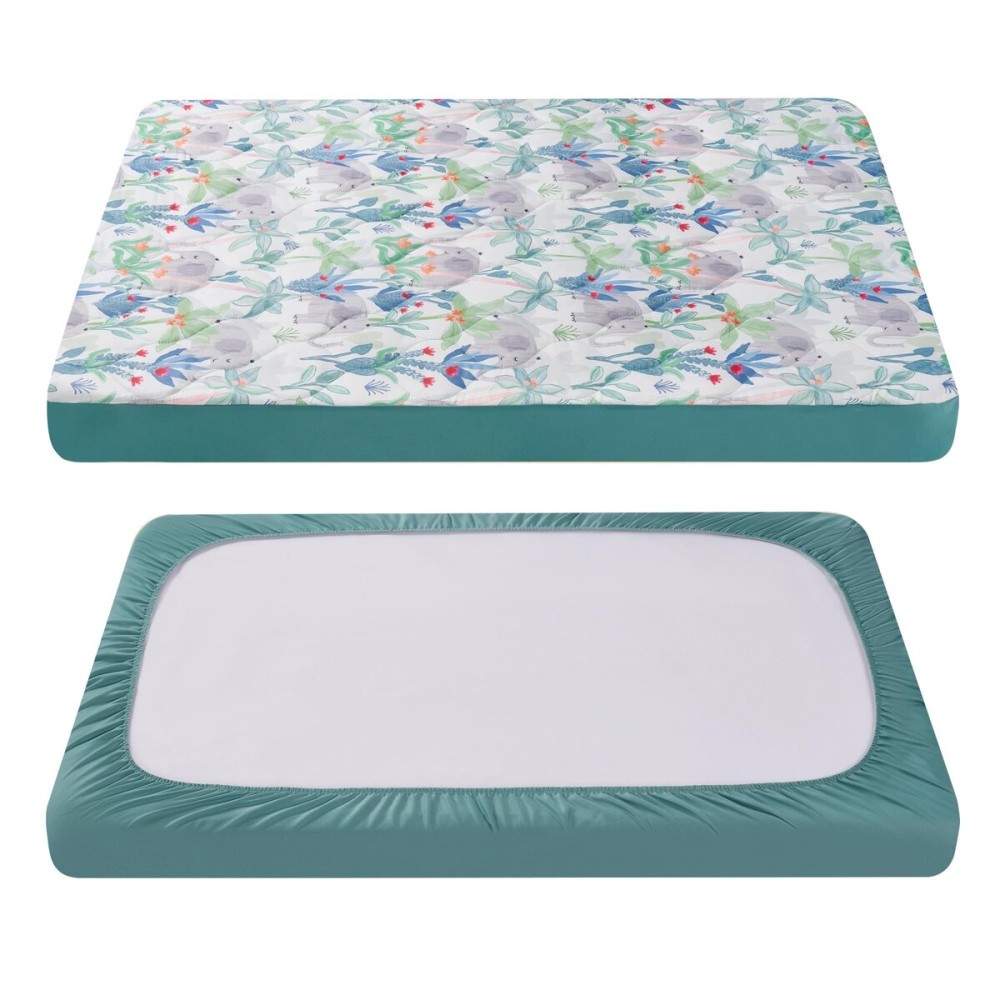 TILLYOU Pack and Play Sheet - Soft Quilted Crib Cover Pad, Toddlers Mattress Protector with 1\'\'-3\'\' Deep Pocket, Thick Play Yard Playpen Sheets, Crib Mattress Pad 39x27, Rainforest Elephant