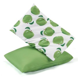 TILLYOU Toddler Pillowcases 13 x 18 Travel Pillow Case 2 Pack, Kids Pillowcases Machine Washable with Envelope Closure, Green Apple & Fruit Green