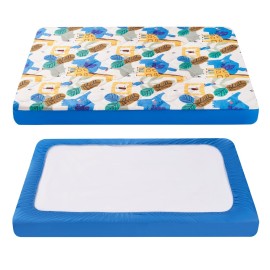 TILLYOU Pack and Play Sheet - Soft Quilted Crib Cover Pad, Toddlers Mattress Protector with 1\'\'-3\'\' Deep Pocket, Thick Play Yard Playpen Sheets, Crib Mattress Pad 39x27, Animal Geometry