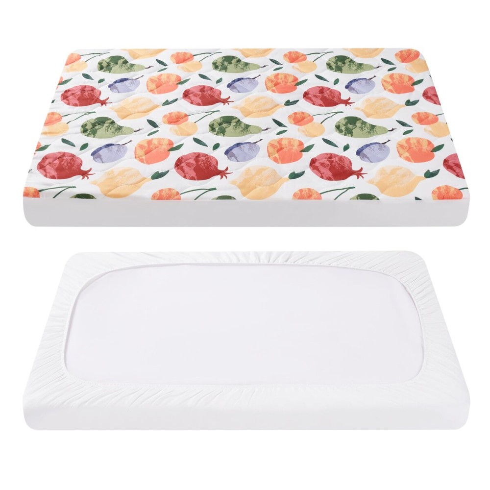 TILLYOU Pack and Play Sheet - Soft Quilted Crib Cover Pad, Toddlers Mattress Protector with 1\'\'-3\'\' Deep Pocket, Thick Play Yard Playpen Sheets, Crib Mattress Pad, 39x27, Fruit Shadow