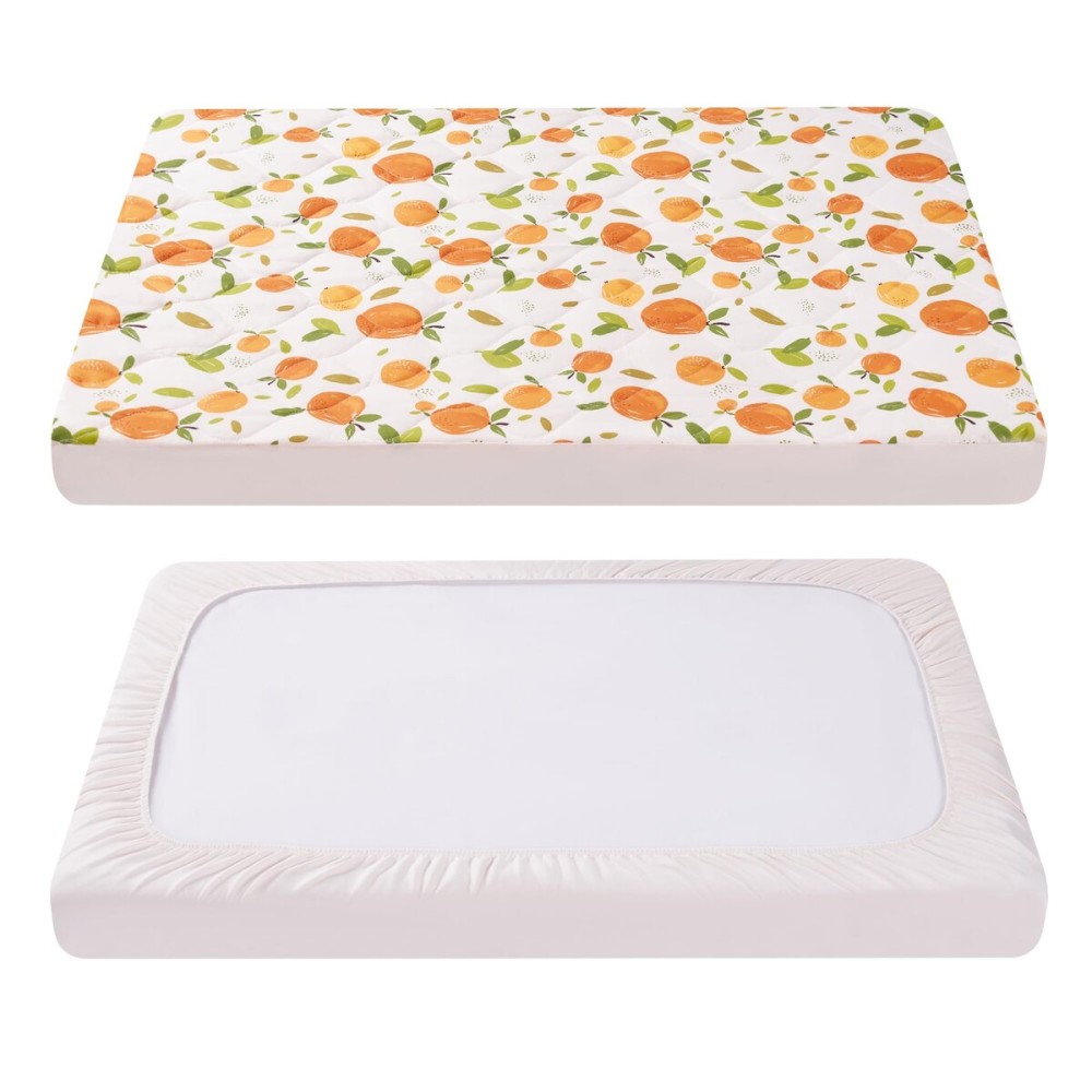 TILLYOU Pack and Play Sheet - Soft Quilted Crib Cover Pad, Toddlers Mattress Protector with 1\'\'-3\'\' Deep Pocket, Thick Play Yard Playpen Sheets, Crib Mattress Pad, 39x27, Orange Flavour