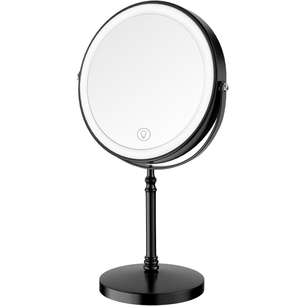 Lighted Makeup Mirror, 3000 mAh Rechargeable Double Sided Magnifying Vanity Mirror with 3 Colors, 1x/10x, 360 Rotation , Brightness Adjustable Magnification Cosmetic Light up Mirror, Women Gift