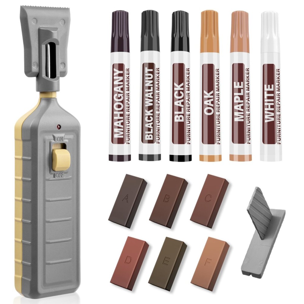 Laminate Floor Repair Kit with Heat Pen,Linoleum Repair Hard Wax 12 Color Wood Vinyl Floor Furniture Repair Kit Touch Up Marker Cover Scratches, Stains, Cracks, Holes for Door, Cabinet, Table