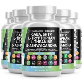 Clean Nutraceuticals GABA 750mg 5 HTP 200mg L Tryptophan 500mg L Theanine 200mg Ashwagandha SAM-e L-Glycine - Mood Support Vitamins for Women and Men with L-Tyrosine (90 Count (Pack of 5))