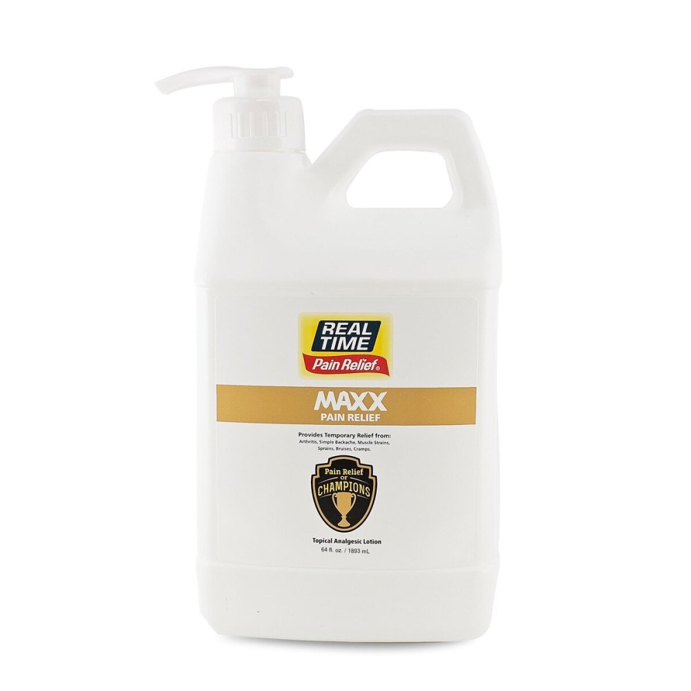 Real Time Pain Relief MAXX 64oz Bottle | 18 Natural Ingredients: Arnica, Menthol & Peppermint | Maximum Strength Muscle Pain Relief Lotion for Arthritis, Hands, Ankles, Back, Shoulders, Knees & Joints