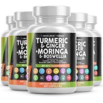 Turmeric Moringa Supplement | Ginger Boswellia Saffron - Supplement for Women and Men with Ceylon Cinnamon, Tart Cherry, Quercetin Garlic Nettle Holy Basil - 5Pack