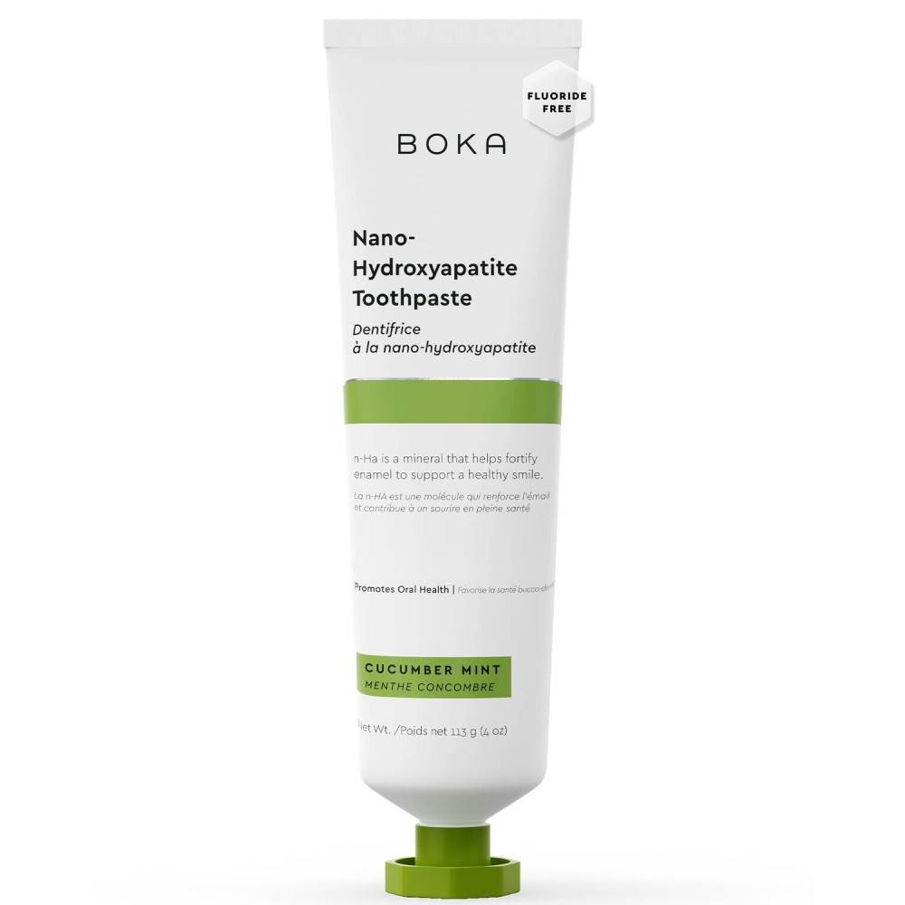Boka Fluoride Free Toothpaste, Nano Hydroxyapatite Toothpaste, Appropriate for Sensitive Teeth - for Adult, Kids Oral Care - Cucumber Mint Flavor, 4 Fl Oz 1Pk US Manufactured