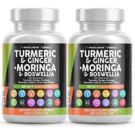 Turmeric Moringa Supplement | Ginger Boswellia Saffron - Supplement for Women and Men with Ceylon Cinnamon, Tart Cherry, Quercetin Garlic Nettle Holy Basil - 2Pack