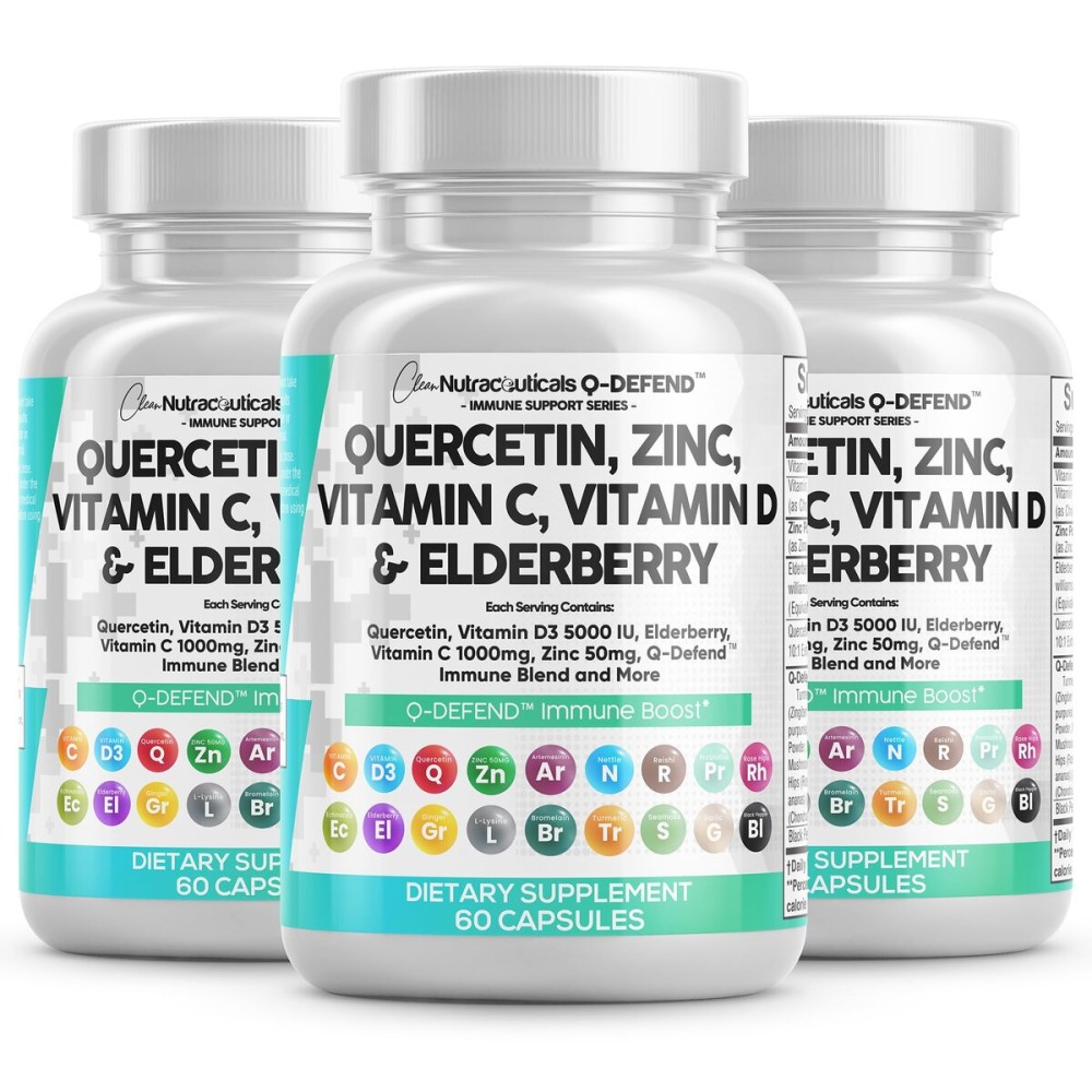 Clean Nutraceuticals Quercetin Zinc Vitamin C Vitamin D Bromelain Elderberry - Lung Immune Support Supplement Adults with Artemisinin, Sea Moss, Echinacea, Allergy Relief (60 Count (Pack of 3))