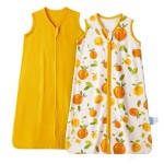 TILLYOU 2 Pack Infant Sleep Sack 0-6 Months 100% Cotton Wearable Blanket 0.5 TOG Sleeveless Summer Sleep Sacks with 2-Way Zipper, Orange Flavour & Orange