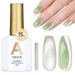 AILLSA Glass Cat Eye Gel Nail Polish, 15ml Green Glitter Jelly Sheer Polish, Translucent Magnetic Shimmer Sparkle St. Patrick\'s Day Nail Art U V Gel Salon 0.5 OZ GF41