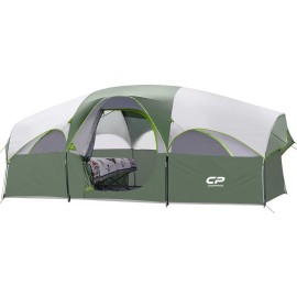 CAMPROS CP Tent 8 Person Camping Tents, Weather Resistant Family Tent, 5 Large Mesh Windows, Double Layer, Divided Curtain for Separated Room, Portable with Carry Bag
