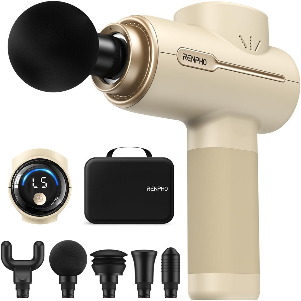 RENPHO Massage Gun Deep Tissue FSA Eligible, Christmas Birthday Gifts for Women Men, HSA Portable Percussion Massager for Back and Neck, Handheld Device with Carry Case, Active Tan