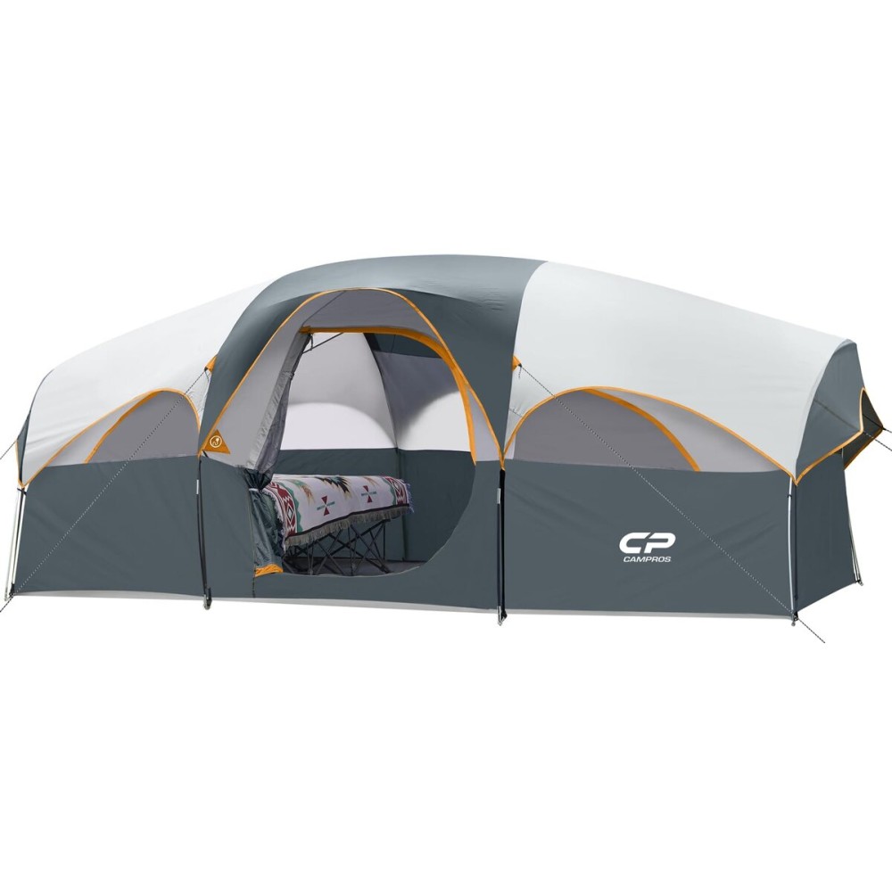 CAMPROS CP Tent 8 Person Camping Tents, Weather Resistant Family Tent, 5 Large Mesh Windows, Double Layer, Divided Curtain for Separated Room, Portable with Carry Bag
