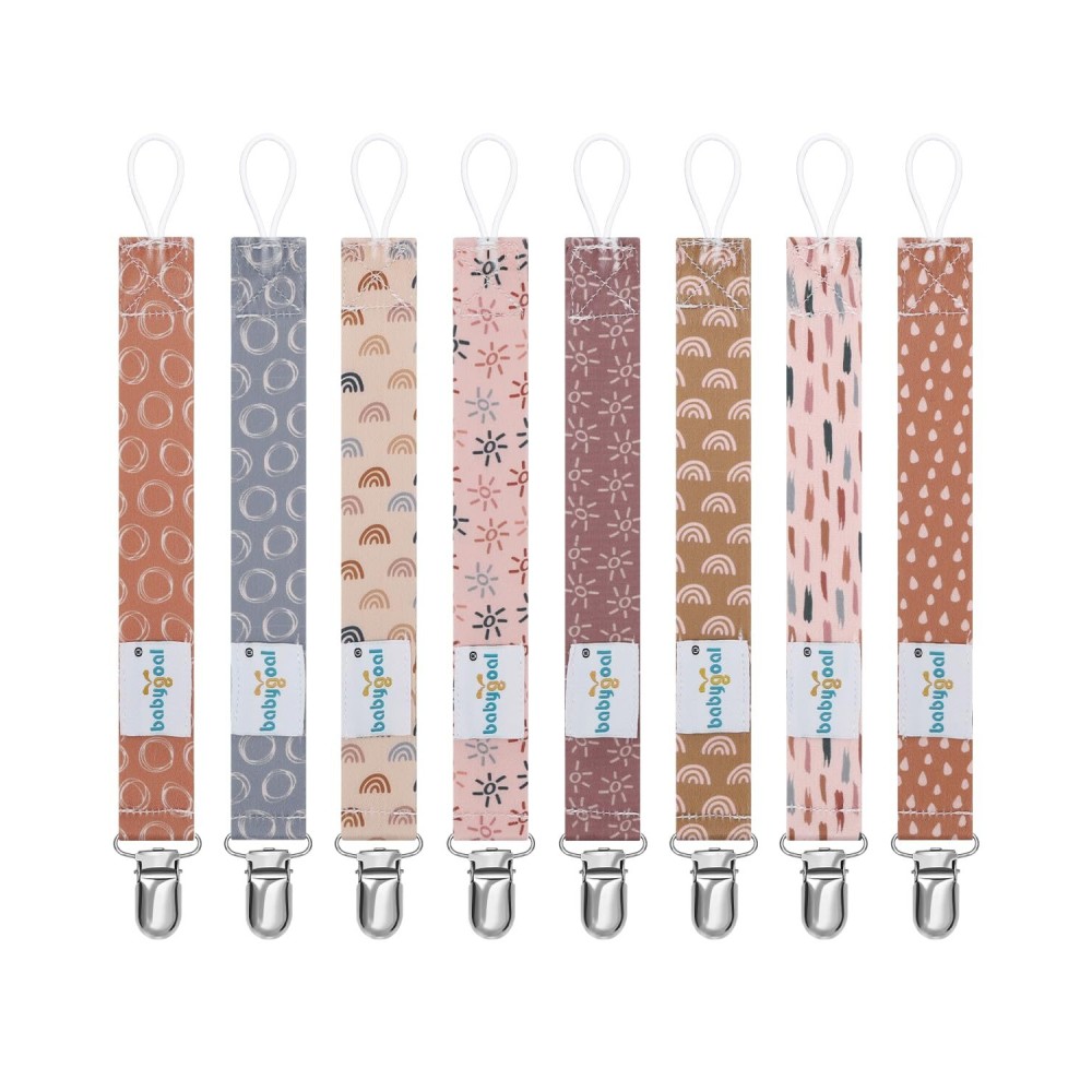 Rainbow Pacifier Clips, 8 Pack Binky Paci Holder Clips Fits for Most Pacifiers and Binkies 8PBM25-B