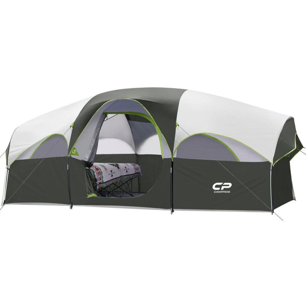 CAMPROS CP Tent 8 Person Camping Tents, Weather Resistant Family Tent, 5 Large Mesh Windows, Double Layer, Divided Curtain for Separated Room, Portable with Carry Bag