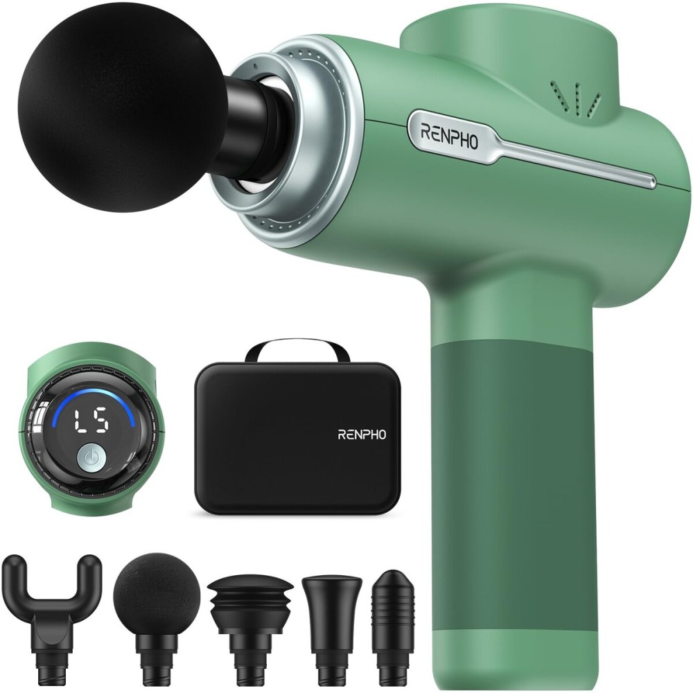 RENPHO Massage Gun Deep Tissue, Christmas Birthday Gifts for Women Men, Portable Percussion Massager for Back and Neck, Handheld Device with Carry Case, Active Green