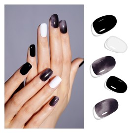 DANNI & TONI Semi Cured Gel Nail Strips Black and White Ombre Gel Nail Stickers Tie Dye 28 Stickers | Monochrome Marble Chic