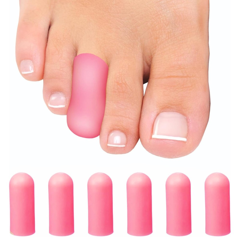 Soft Gel Toe Caps with Healing Coconut Oil - 6 Reusable Small Toe Protectors for Ingrown or Missing Toenails, Corns, Calluses & Blister Relief