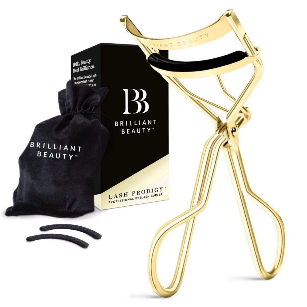 Eyelash Curler with Satin Bag & Refill Pads - Award Winning - No Pinching, Just Dramatically Curled Eyelashes for a Lash Lift in Seconds (Gold)