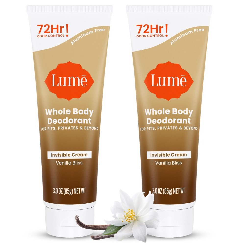 Lume Whole Body Deodorant - Invisible Cream Tube - 72 Hour Odor Control - Doctor Developed - Aluminum Free, Baking Soda Free and Skin Loving - 3.0 Ounce (Pack of 2) (Vanilla Bliss)